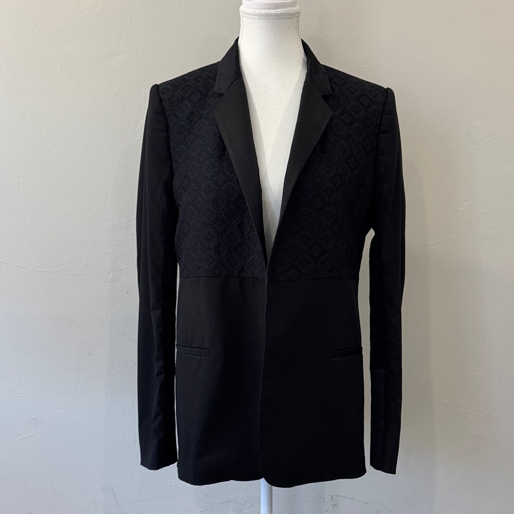 Zara Black with Blue Geometric Textured Blazer Size L